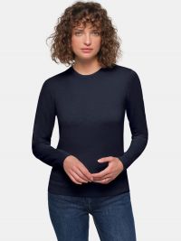 Damen Pullover aus 100 % Baumwolle in Dunkelblau mit Rundhals und Rippbündchen